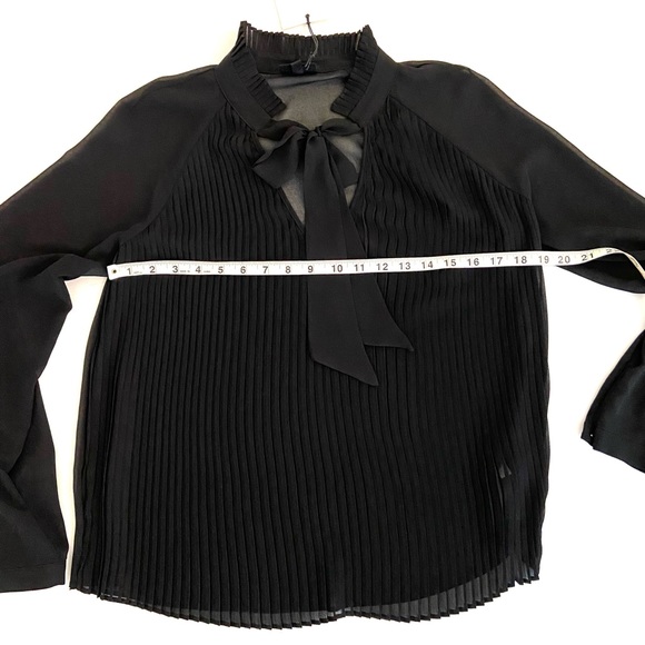 WHOWHATWEAR Sheer Accordion Pleat Tie Neck Blouse - Picture 13 of 16